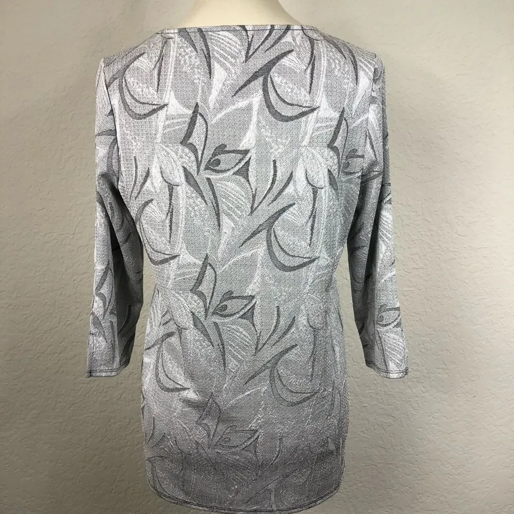 Chico’s Easywear Women’s Silver Floral PrintScoop Neck Blouse Top Shirt Sz S (0)